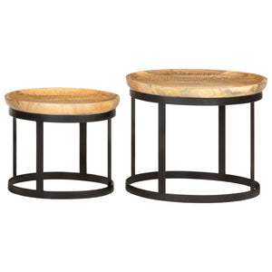 vidaXL Round Side Tables 2 pcs. Solid Mango Wood and Steel