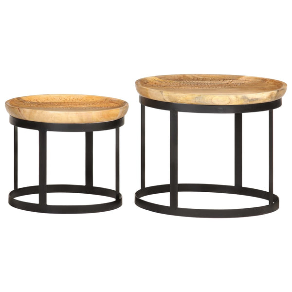vidaXL Round Side Tables 2 pcs. Solid Mango Wood and Steel