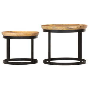 vidaXL Round Side Tables 2 pcs. Solid Mango Wood and Steel