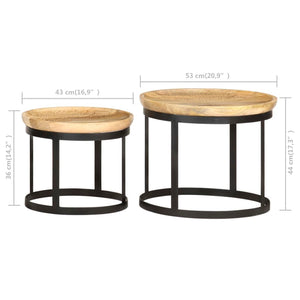 vidaXL Round Side Tables 2 pcs. Solid Mango Wood and Steel