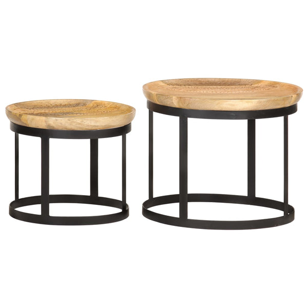 vidaXL Round Side Tables 2 pcs. Solid Mango Wood and Steel