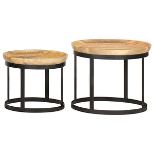 vidaXL Round Side Tables 2 pcs. Solid Mango Wood and Steel