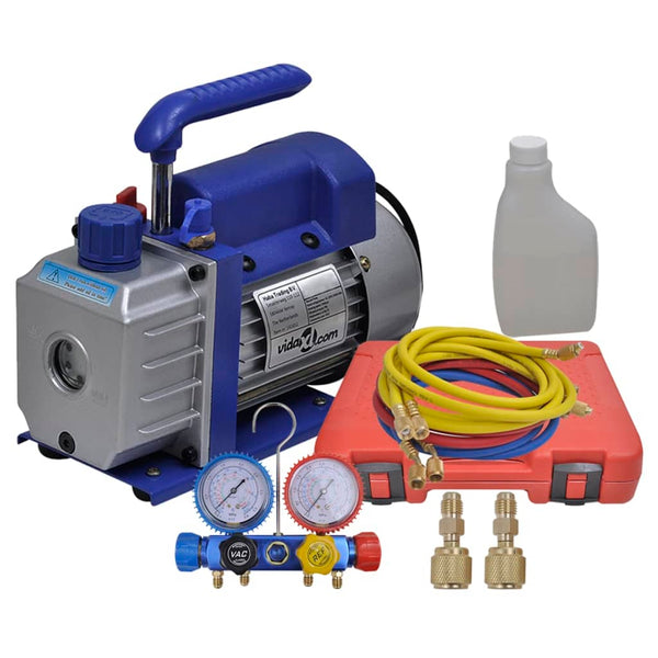 vidaXL Single-Stage Vacuum Pump with 4-Way Manifold Gauge Set