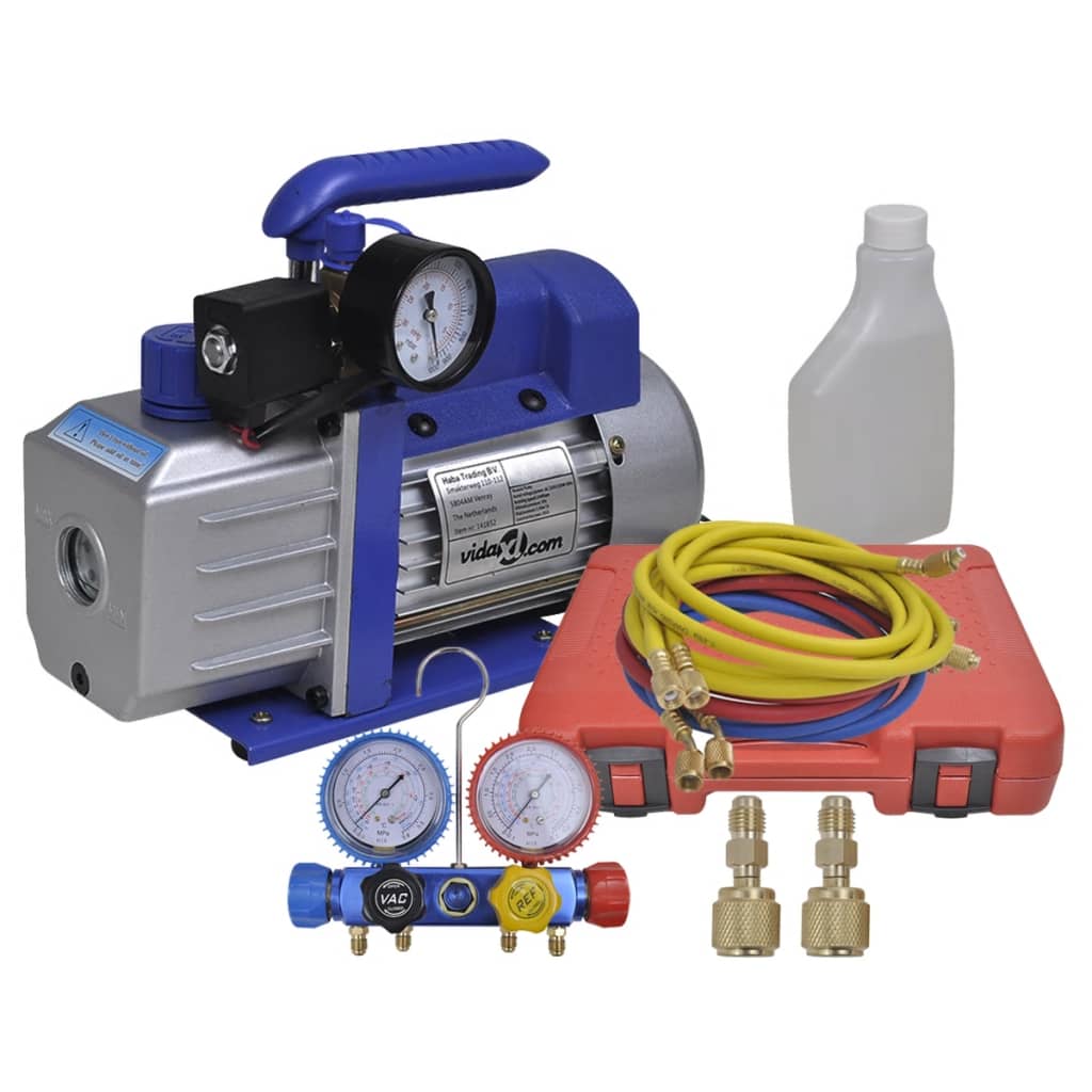 vidaXL Single-Stage Vacuum Pump with 4-Way Manifold Gauge Set