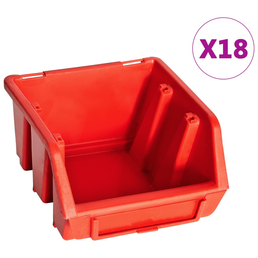 vidaXL 32-Piece Storage Bin Set with Wall Mount Red and Black