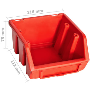 vidaXL 32-Piece Storage Bin Set with Wall Mount Red and Black