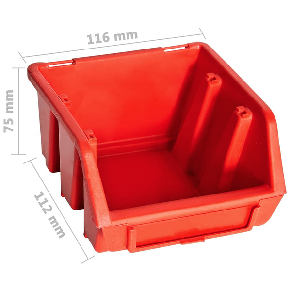 vidaXL 32-Piece Storage Bin Set with Wall Mount Red and Black