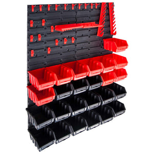 vidaXL 29-piece Storage Bin Rack with Wall Mount Red and Black