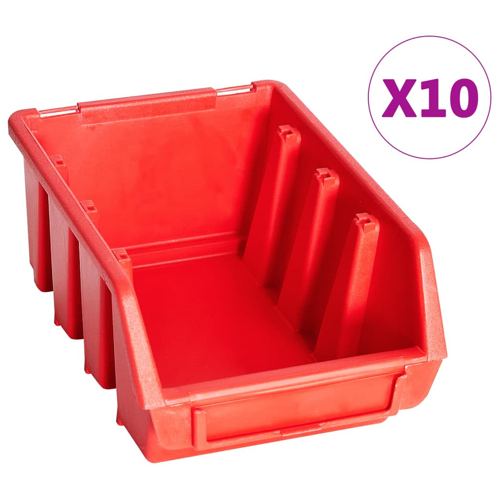 vidaXL 29-piece Storage Bin Rack with Wall Mount Red and Black