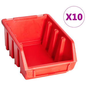 vidaXL 29-piece Storage Bin Rack with Wall Mount Red and Black