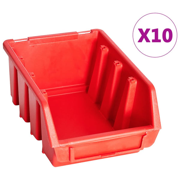 vidaXL 29-piece Storage Bin Rack with Wall Mount Red and Black