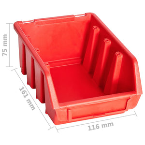 vidaXL 29-piece Storage Bin Rack with Wall Mount Red and Black