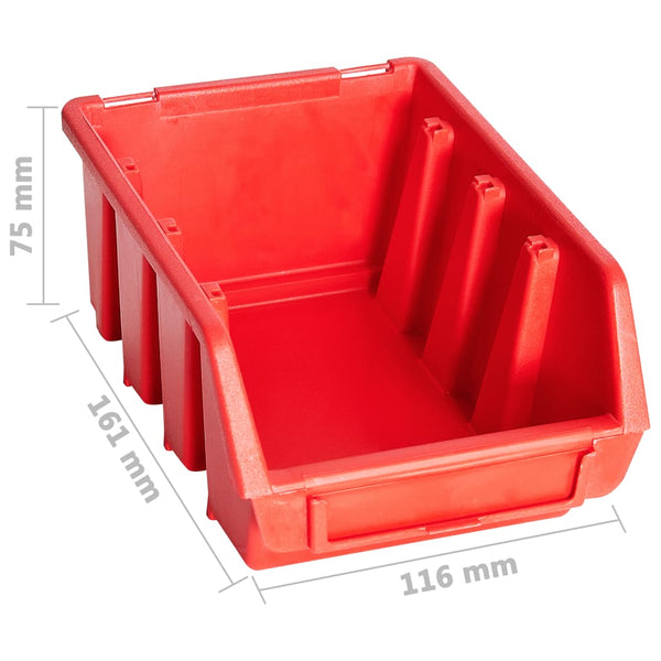 vidaXL 29-piece Storage Bin Rack with Wall Mount Red and Black