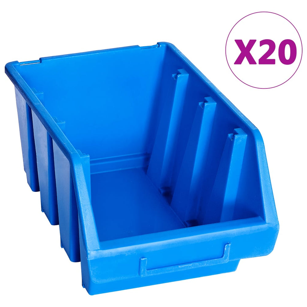 vidaXL Stackable Storage Bins 20 pcs Blue Plastic