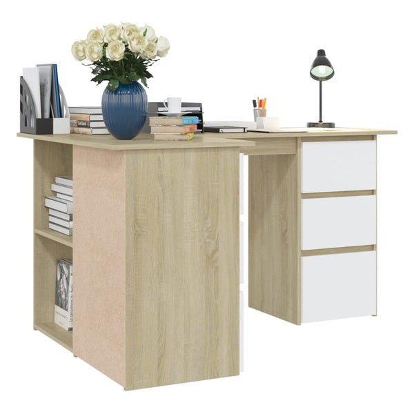 Eckschreibtisch Weiß Sonoma-Eiche 145 cm