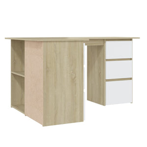 Eckschreibtisch Weiß Sonoma-Eiche 145 cm