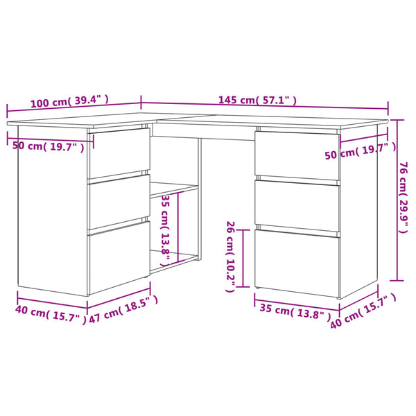 Eckschreibtisch Weiß Sonoma-Eiche 145 cm