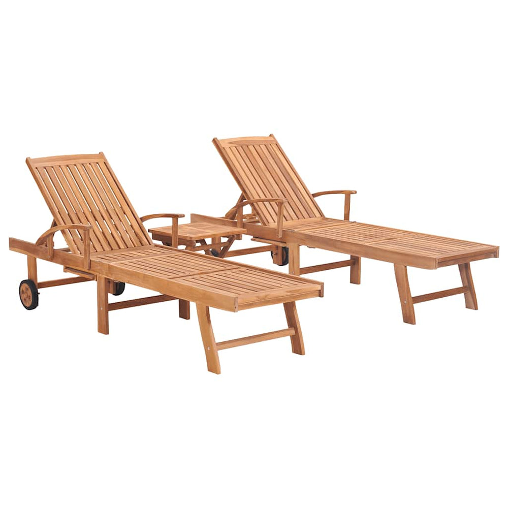 vidaXL Sun Loungers 2 pcs. with Table Solid Teak Wood