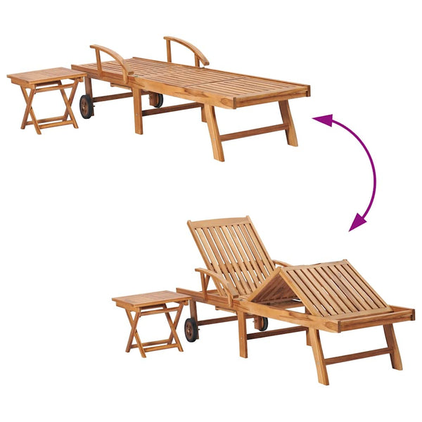 vidaXL Sun Loungers 2 pcs. with Table Solid Teak Wood