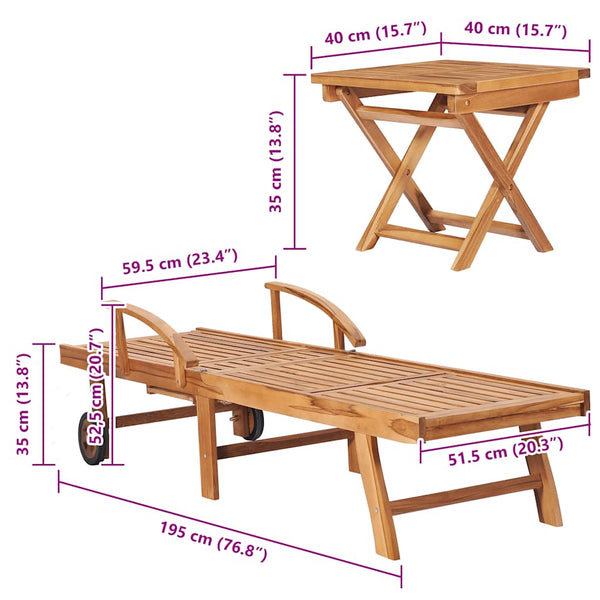 vidaXL Sun Loungers 2 pcs. with Table Solid Teak Wood