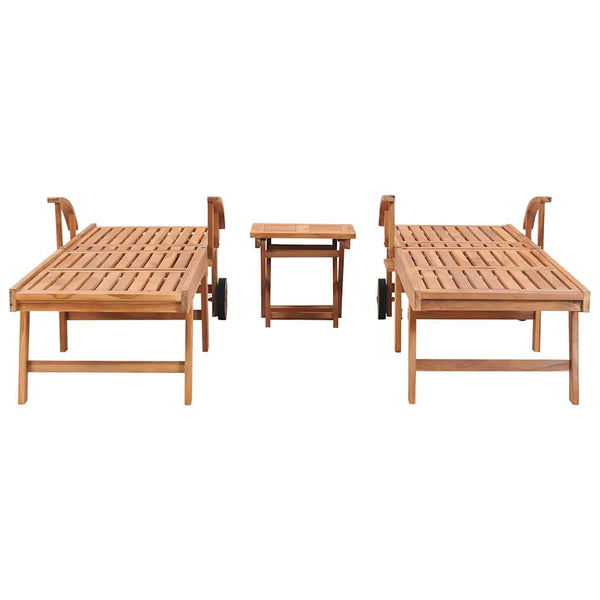 vidaXL Sun Loungers 2 pcs. with Table Solid Teak Wood