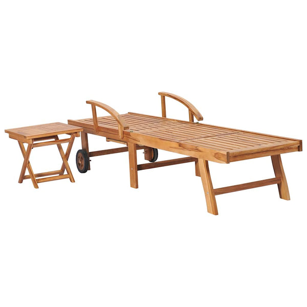 vidaXL Sun Loungers 2 pcs. with Table Solid Teak Wood