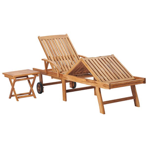 vidaXL Sun Loungers 2 pcs. with Table Solid Teak Wood