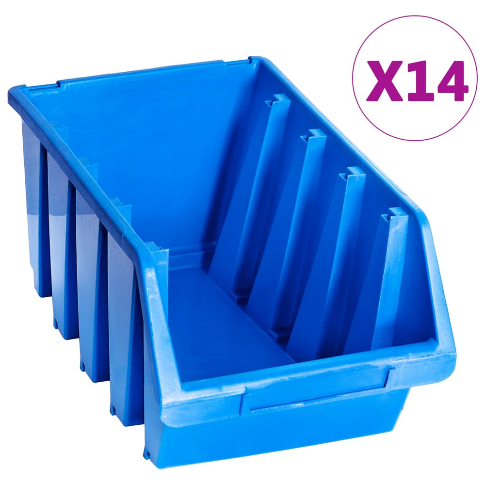 vidaXL Stacking Bins 14 pcs Blue Plastic