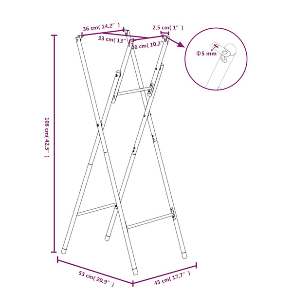 vidaXL Bar Table Frame Foldable Silver 45x53x108 cm Galvanized Steel