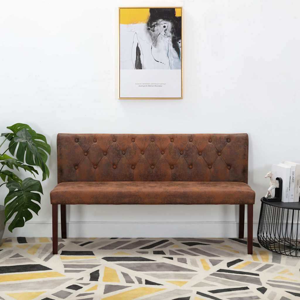 vidaXL Bench 148.5 cm Brown Suede Look