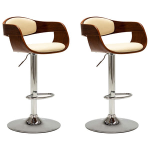 vidaXL Bar Stools 2 pcs Cream Bentwood and Faux Leather