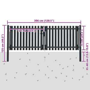 vidaXL Double-Leaf Steel Garden Gate 300 x 75 cm Anthracite