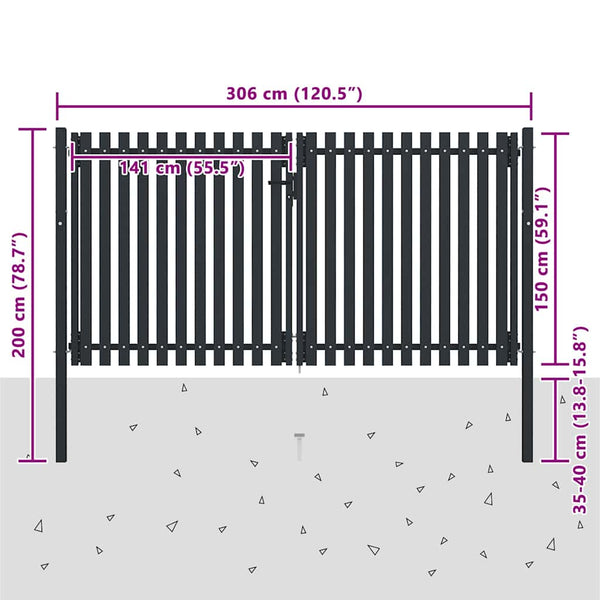 vidaXL Double Door Garden Gate Steel 300 x 150 cm Anthracite