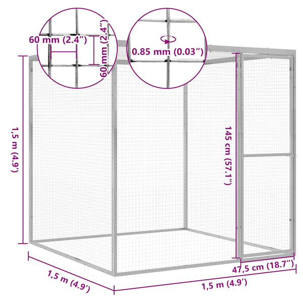 vidaXL Cat Enclosure 1.5x1.5x1.5 m Galvanized Steel