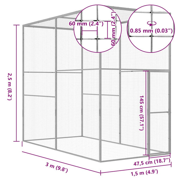 vidaXL Cat Enclosure 3x1.5x2.5 m Galvanized Steel