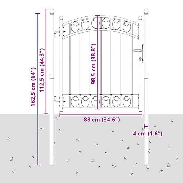 vidaXL Emmen Garden Gate with Arched Top Steel 100 x 98.5 cm Black