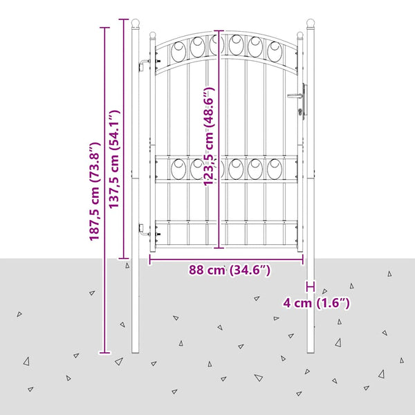 vidaXL Emmen Garden Gate with Arched Top Steel 100 x 123.5 cm Black