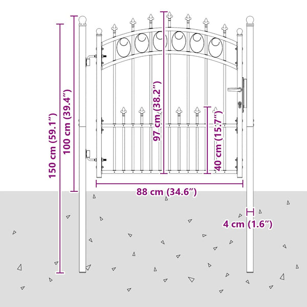 vidaXL Emmen Garden Gate with Spikes Steel 104 x 97 cm Green