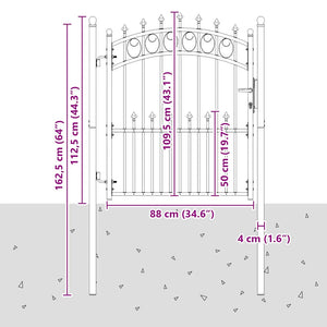 vidaXL Fence Gate EMMEN with Sp Spikes Steel 104 x 109.5 cm Black
