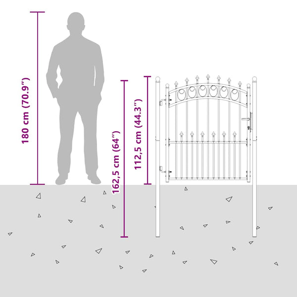 vidaXL Fence Gate EMMEN with Sp Spikes Steel 104 x 109.5 cm Black