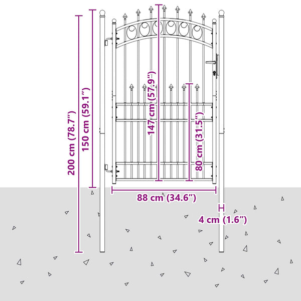 vidaXL Emmen Fence Gate with Spikes 100 x 200 cm