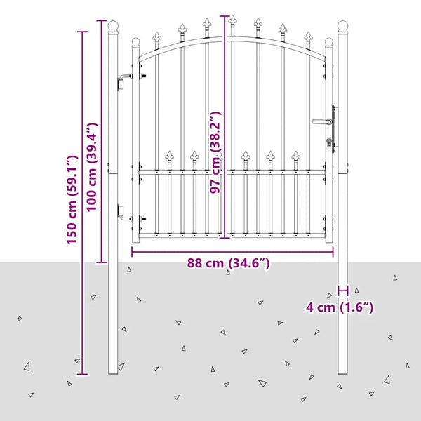 vidaXL Emmen Garden Gate with Spikes Steel 104 x 97 cm Green