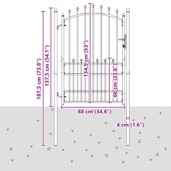 vidaXL Fence Gate with Spikes EMMEN 100 x 175 cm