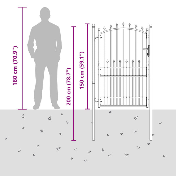vidaXL Emmen Fence Gate with Spikes 100 x 200 cm