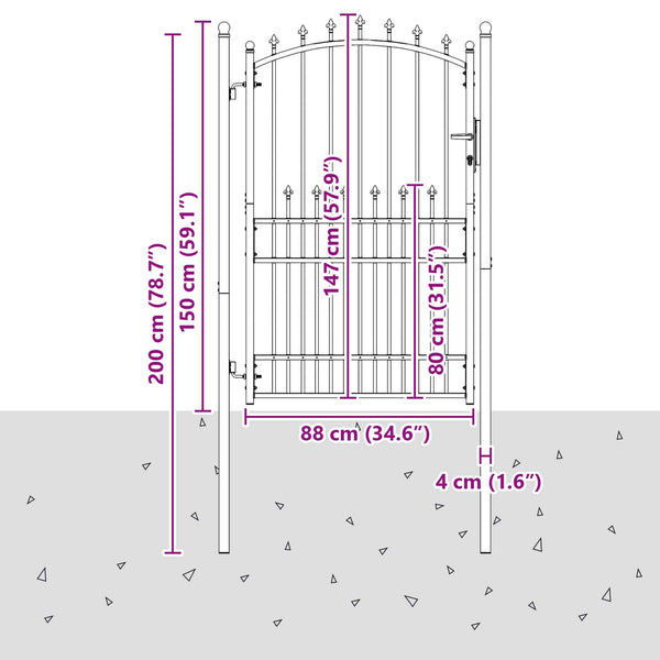 vidaXL Emmen Fence Gate with Spikes 100 x 200 cm