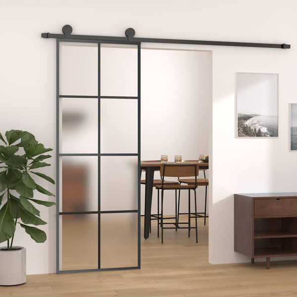 vidaXL Sliding Door Aluminum and ESG Glass 76x205 cm Black