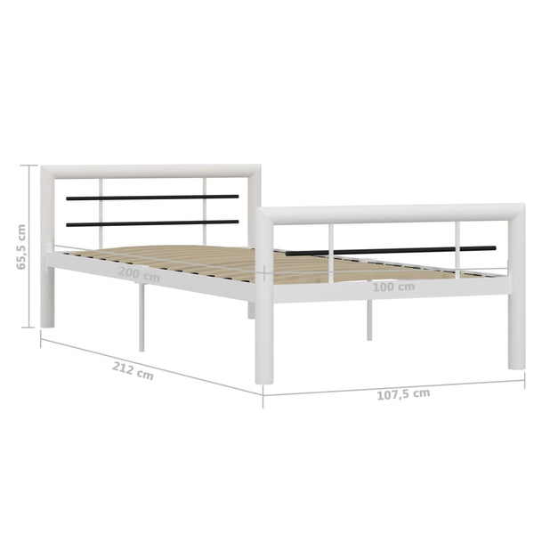 vidaXL Bed Frame White and Black Metal 90x200 cm