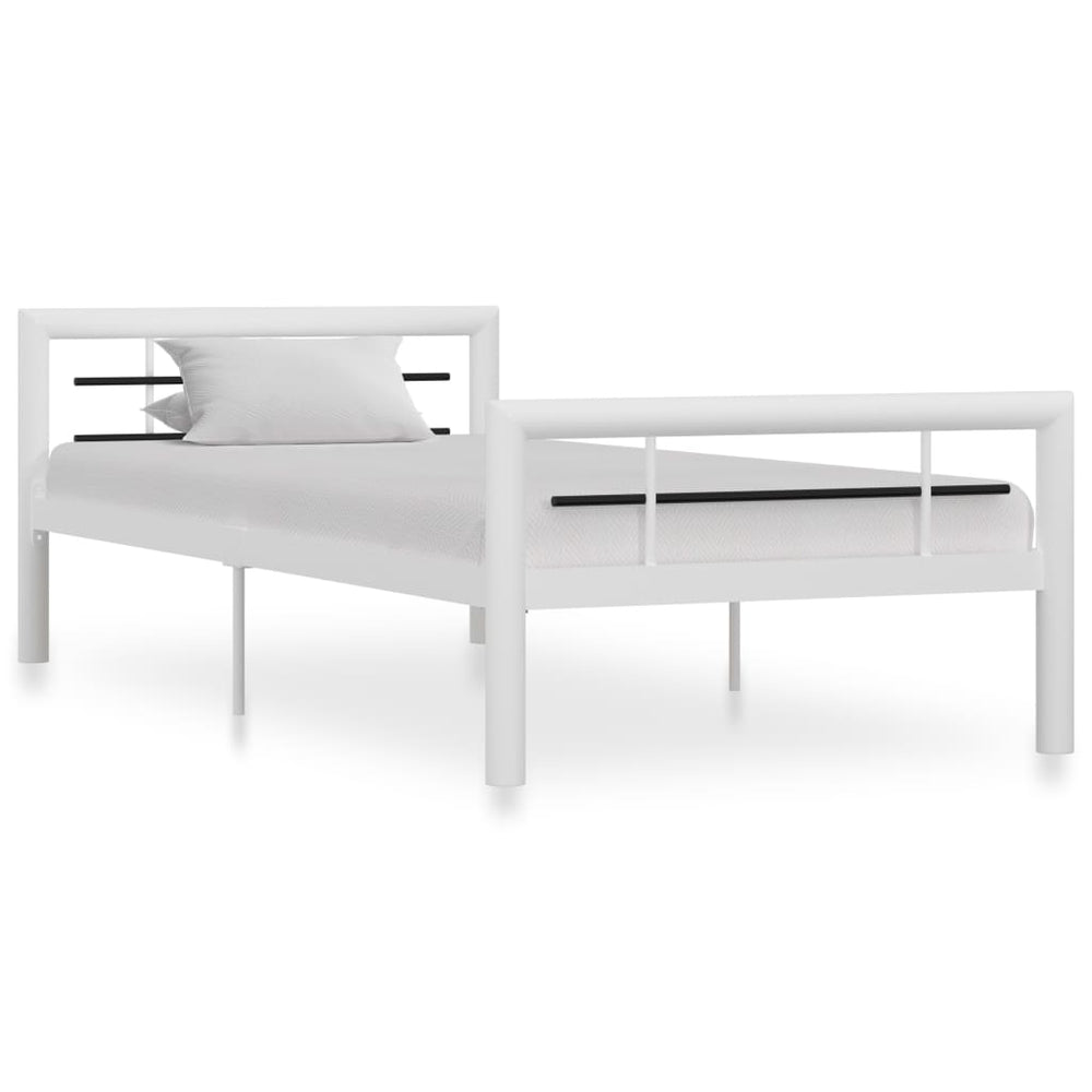 vidaXL Bed Frame White and Black Metal 100 x 200 cm