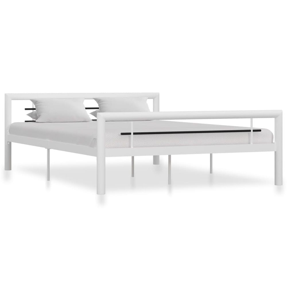 vidaXL Bed Frame White and Black Metal 160×200 cm
