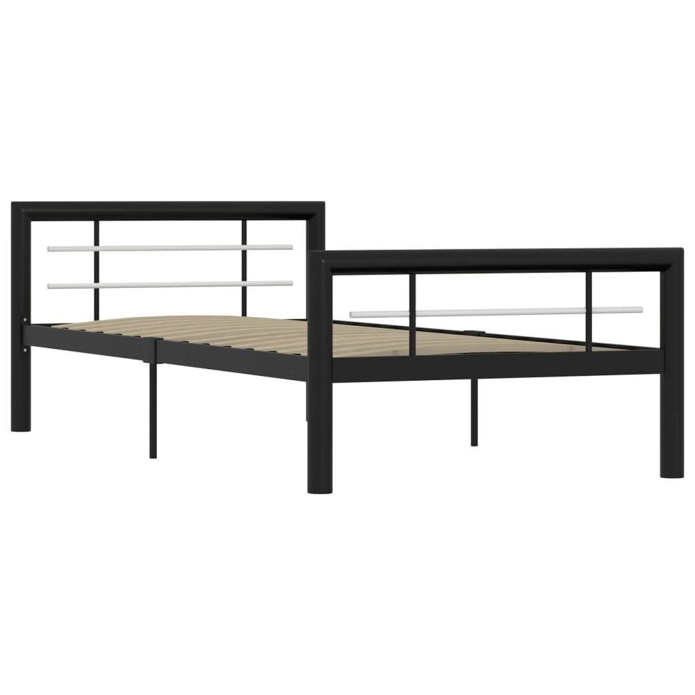 vidaXL Bed Frame Black and White Metal 90x200 cm